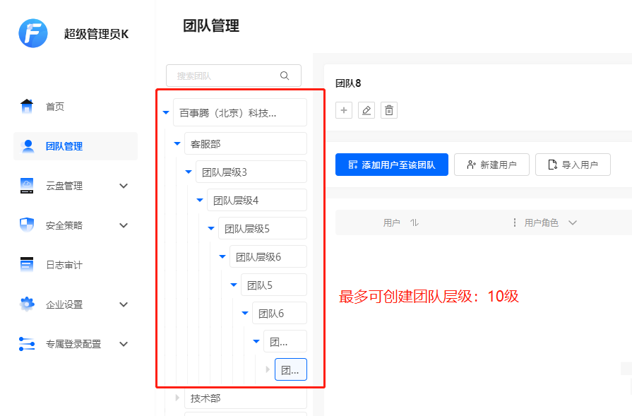 企业网盘创建团队层级